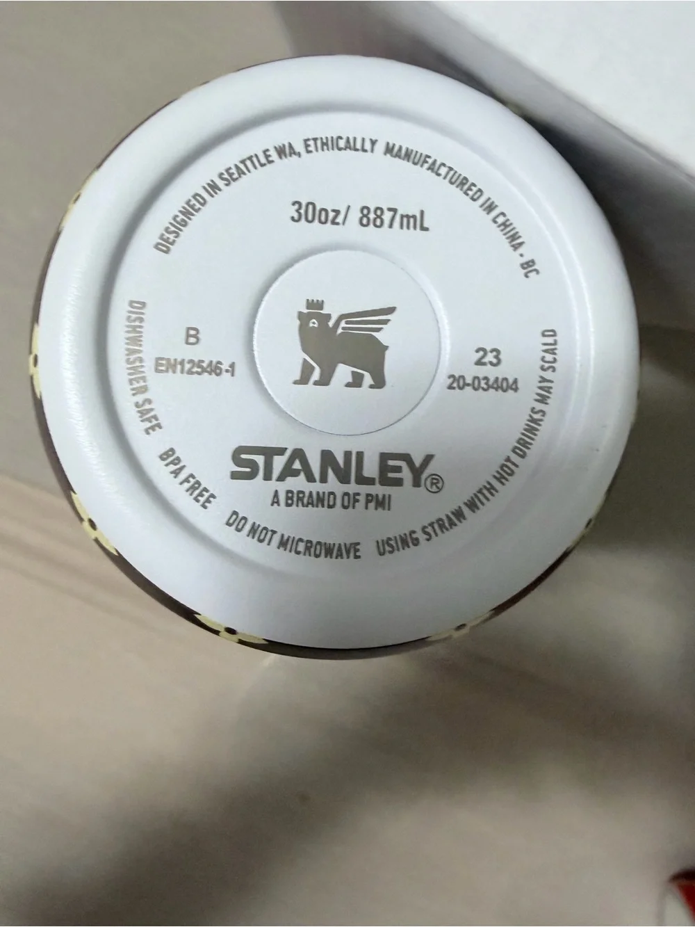 SOLD Stanley Cup - Brown Cherries Pattern with Pink Handle - Picture 4 of 5